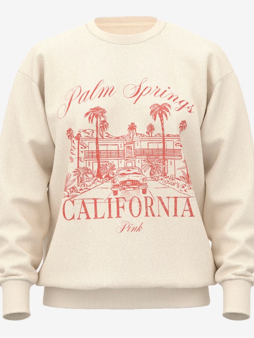 PINK Victoria's Secret Cream Crewneck with Pink Palm Springs Graphic